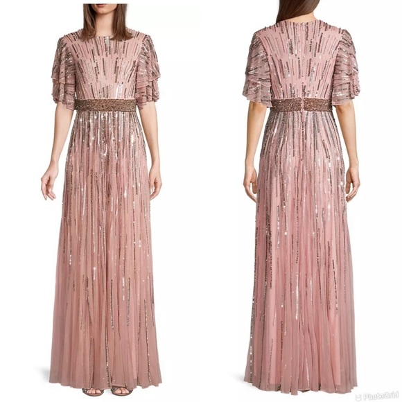 Mac Duggal Beaded Flutter Sleeve Gown - Picture 1 of 10